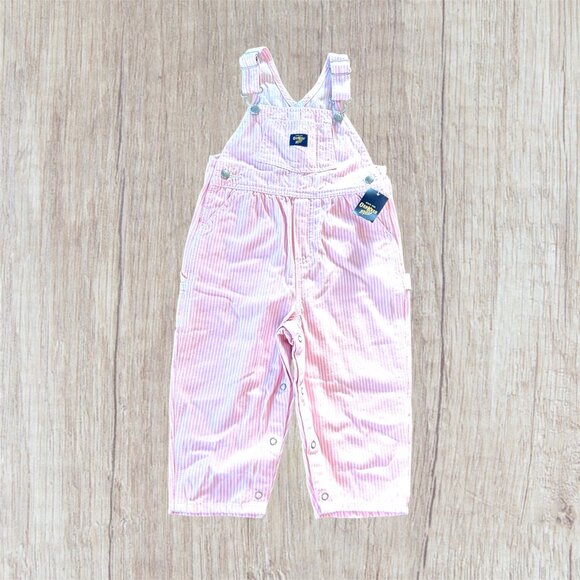 24m NWT Oshkosh B'Gosh Pink Striped Overalls - Picture 1 of 3